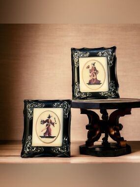 Vintage Set of 2 Japanese Embroidery Lady & Samurai Matted and Framed Pictures
